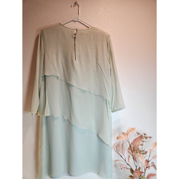 Kay Unger Evening 100% Silk Layered Dress 16 Mint Green Long Sleeve - Picture 2 of 7